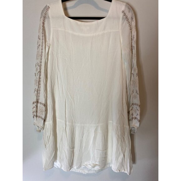 Xhilaration Womens Boho Embroidered White Tunic Dress Top Long Sleeve Medium - Picture 2 of 9